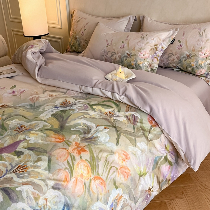 禾时 2025新款全棉纯棉大版磨毛数码印花四件套(32x21磨毛） 半岛弥香（桔）