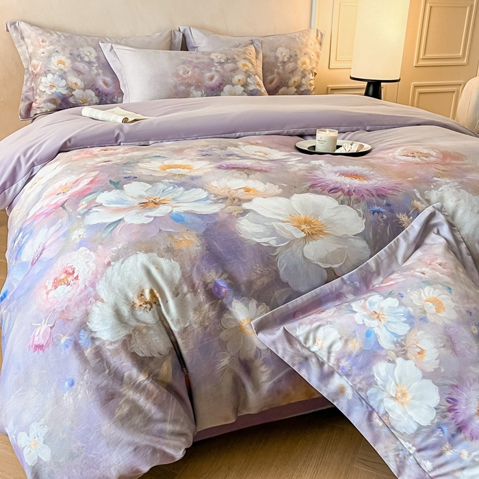 91家纺网 家纺一手货源 找家纺 禾时 2025新款全棉纯棉大版磨毛数码印花四件套(32x21磨毛） 洛神旋舞（紫）