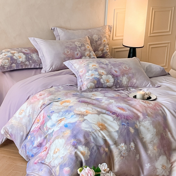 91家纺网 家纺一手货源 找家纺 禾时 2025新款全棉纯棉大版磨毛数码印花四件套(32x21磨毛） 洛神旋舞（紫）