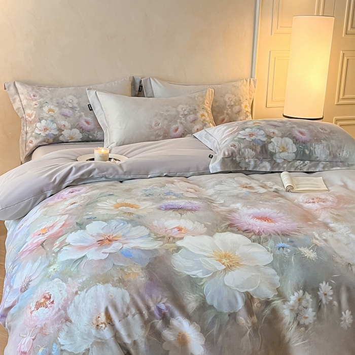 91家纺网 家纺一手货源 找家纺 禾时 2025新款全棉纯棉大版磨毛数码印花四件套(32x21磨毛） 洛神旋舞（绿）