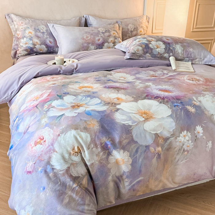 91家纺网 家纺一手货源 找家纺 禾时 2025新款全棉纯棉大版磨毛数码印花四件套(32x21磨毛） 洛神旋舞（紫）