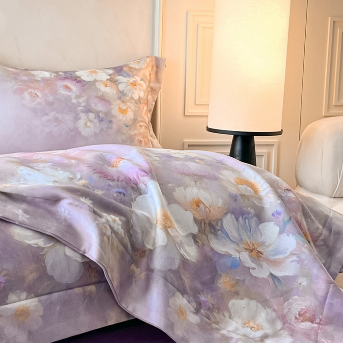 91家纺网 家纺一手货源 找家纺 禾时 2025新款全棉纯棉大版磨毛数码印花四件套(32x21磨毛） 洛神旋舞（紫）