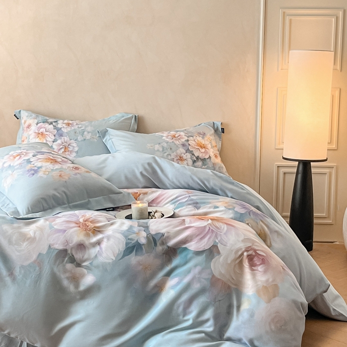 91家纺网 家纺一手货源 找家纺 禾时 2025新款全棉纯棉大版磨毛数码印花四件套(32x21磨毛） 花颜悦色（绿）