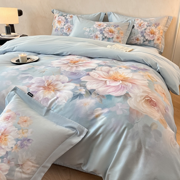 91家纺网 家纺一手货源 找家纺 禾时 2025新款全棉纯棉大版磨毛数码印花四件套(32x21磨毛） 花颜悦色（绿）