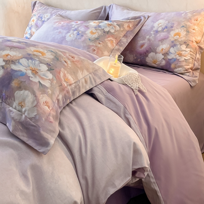 91家纺网 家纺一手货源 找家纺 禾时 2025新款全棉纯棉大版磨毛数码印花四件套(32x21磨毛） 洛神旋舞（紫）