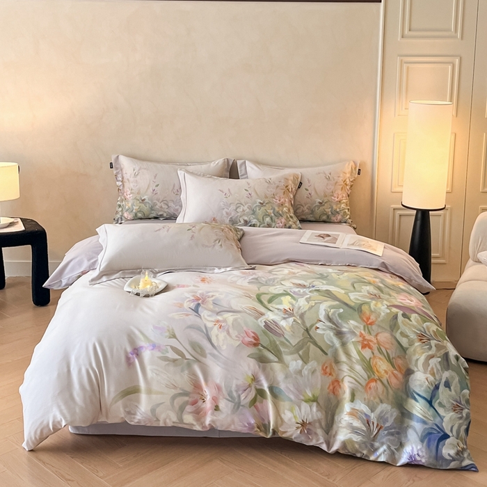 91家纺网 家纺一手货源 找家纺 禾时 2025新款全棉纯棉大版磨毛数码印花四件套(32x21磨毛） 半岛弥香（桔）