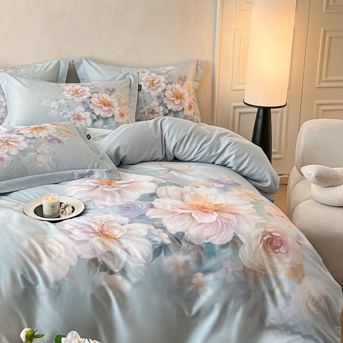 91家纺网 家纺一手货源 找家纺 禾时 2025新款全棉纯棉大版磨毛数码印花四件套(32x21磨毛） 花颜悦色（绿）