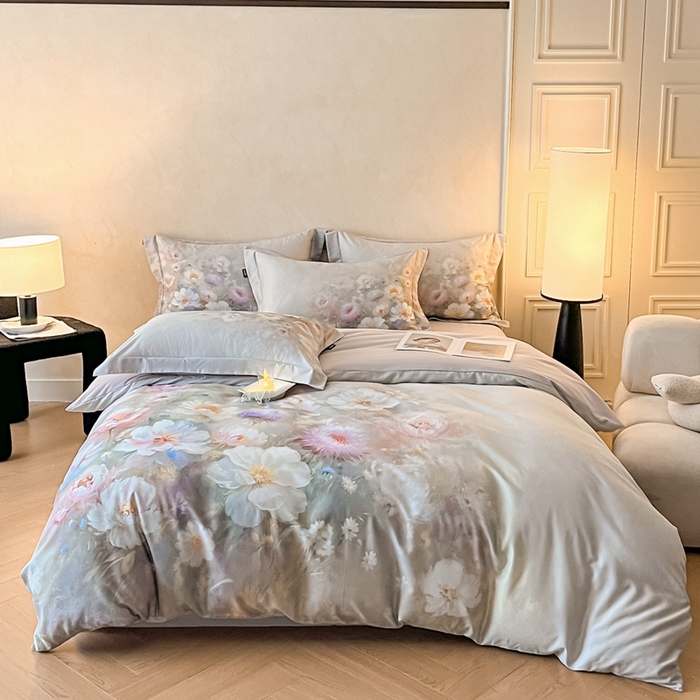 91家纺网 家纺一手货源 找家纺 禾时 2025新款全棉纯棉大版磨毛数码印花四件套(32x21磨毛） 洛神旋舞（绿）