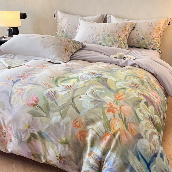 91家纺网 家纺一手货源 找家纺 禾时 2025新款全棉纯棉大版磨毛数码印花四件套(32x21磨毛） 半岛弥香（桔）