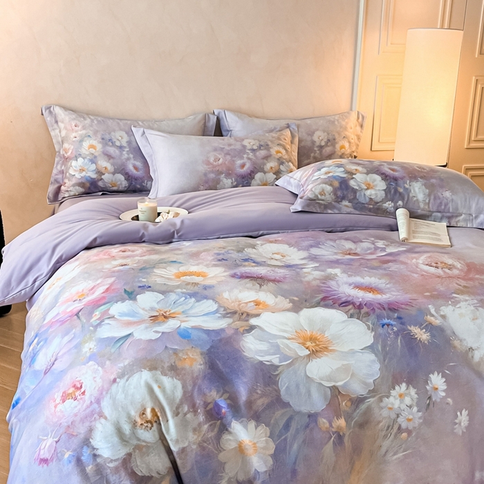 91家纺网 家纺一手货源 找家纺 禾时 2025新款全棉纯棉大版磨毛数码印花四件套(32x21磨毛） 洛神旋舞（紫）