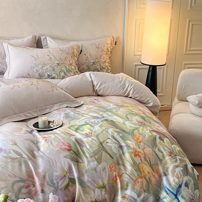 91家纺网 家纺一手货源 找家纺 禾时 2025新款全棉纯棉大版磨毛数码印花四件套(32x21磨毛） 半岛弥香（桔）