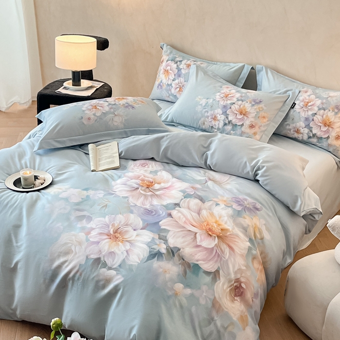 91家纺网 家纺一手货源 找家纺 禾时 2025新款全棉纯棉大版磨毛数码印花四件套(32x21磨毛） 花颜悦色（绿）