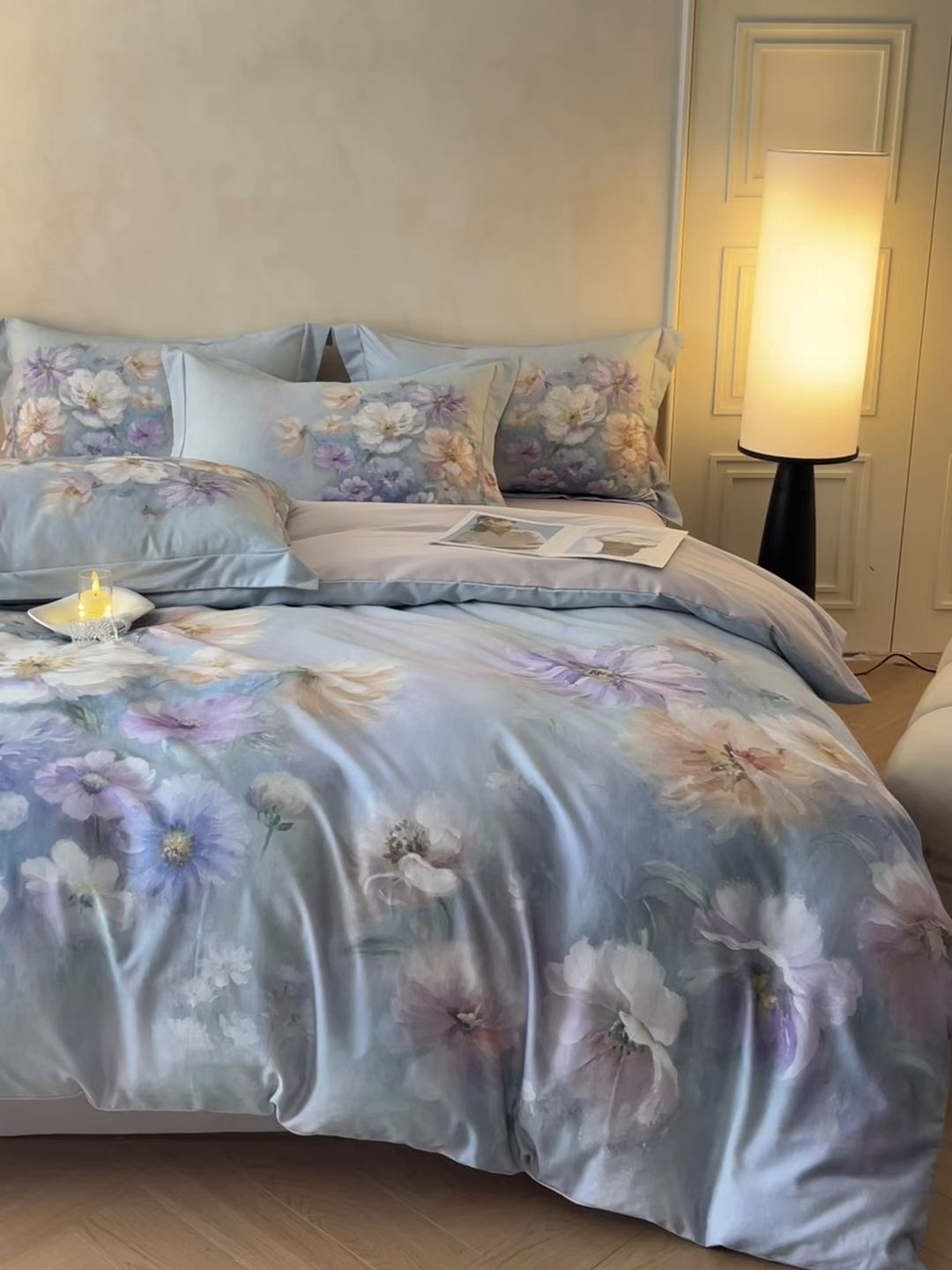 91家纺网 家纺一手货源 找家纺 禾时 2025新款全棉纯棉大版磨毛数码印花四件套(32x21磨毛） 悦染花溪（绿）