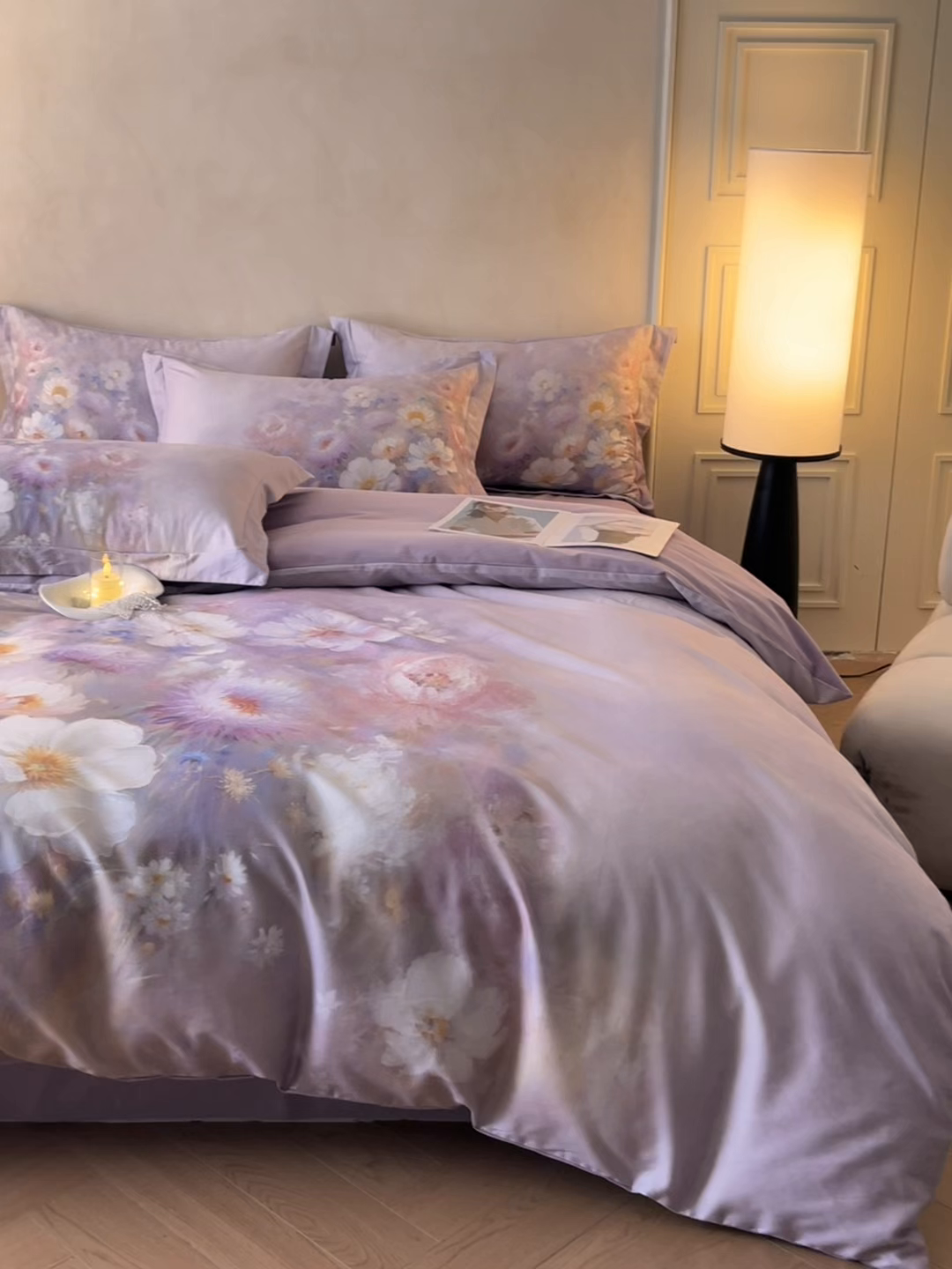 91家纺网 家纺一手货源 找家纺 禾时 2025新款全棉纯棉大版磨毛数码印花四件套(32x21磨毛） 洛神旋舞（紫）