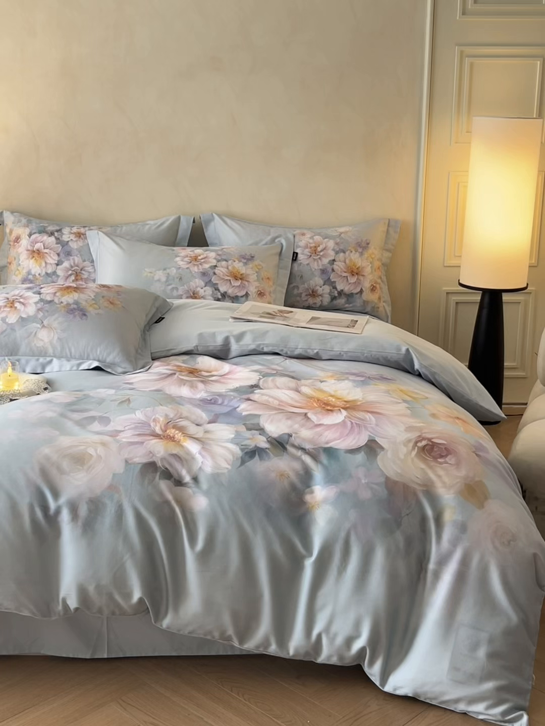 91家纺网 家纺一手货源 找家纺 禾时 2025新款全棉纯棉大版磨毛数码印花四件套(32x21磨毛） 花颜悦色（绿）