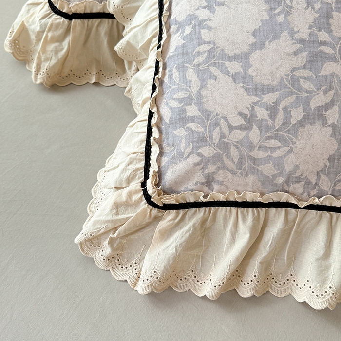 91家纺网 家纺一手货源 找家纺 巧玲珑 2025新款法式蕾丝印花60支进口长绒棉四件套 花浅语-灰