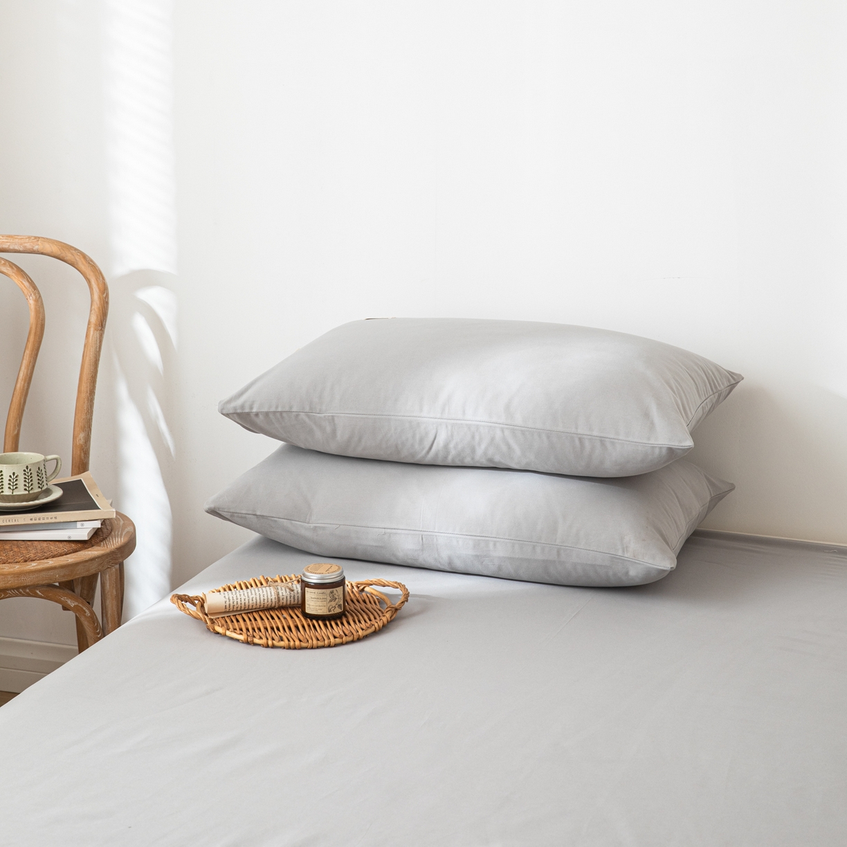 91家纺网 家纺一手货源 找家纺 眠博士 2025新款全棉纯棉纯色磨毛枕套单品枕套单件单枕套 磨毛枕套-陶瓷浅灰