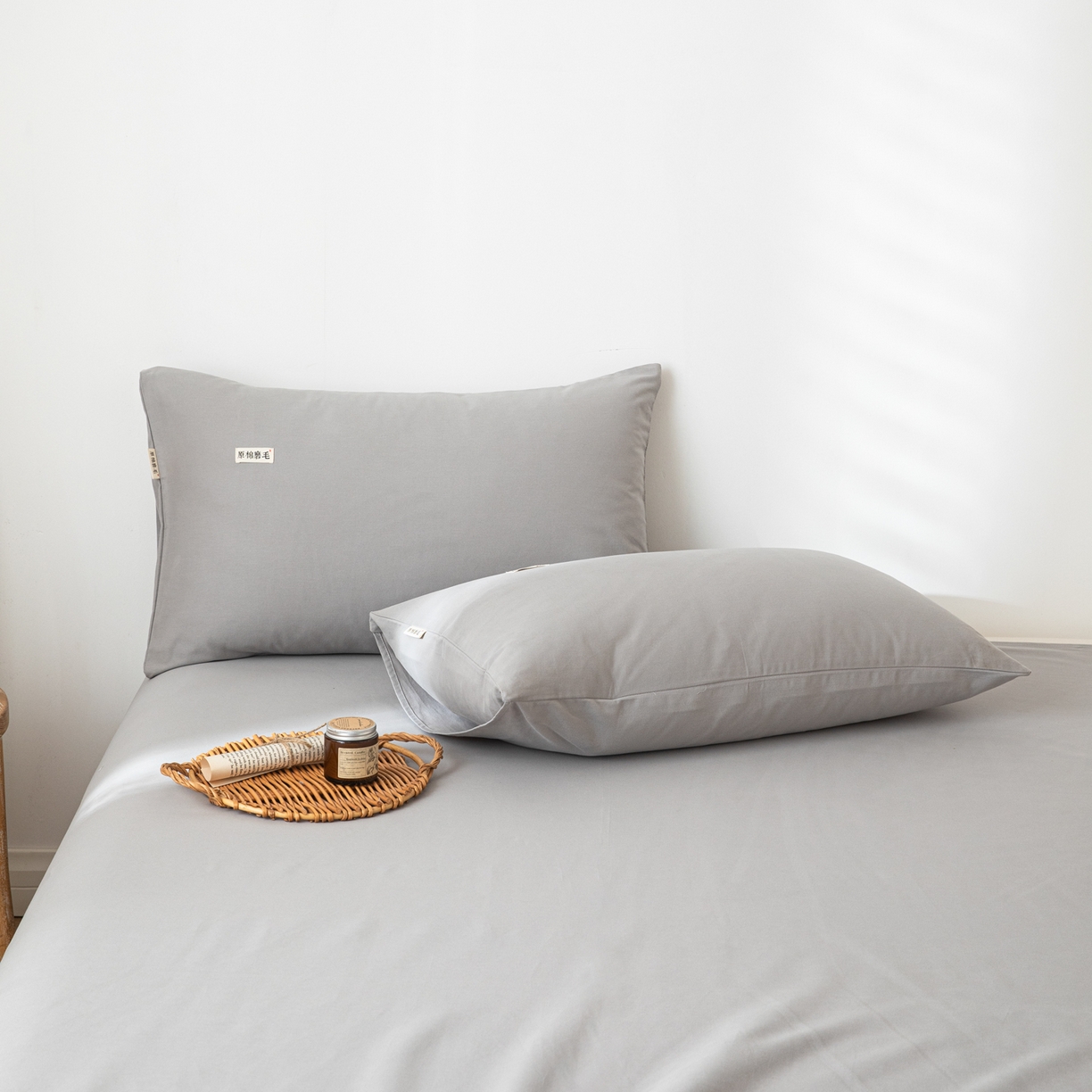 91家纺网 家纺一手货源 找家纺 眠博士 2025新款全棉纯棉纯色磨毛枕套单品枕套单件单枕套 磨毛枕套-陶瓷浅灰