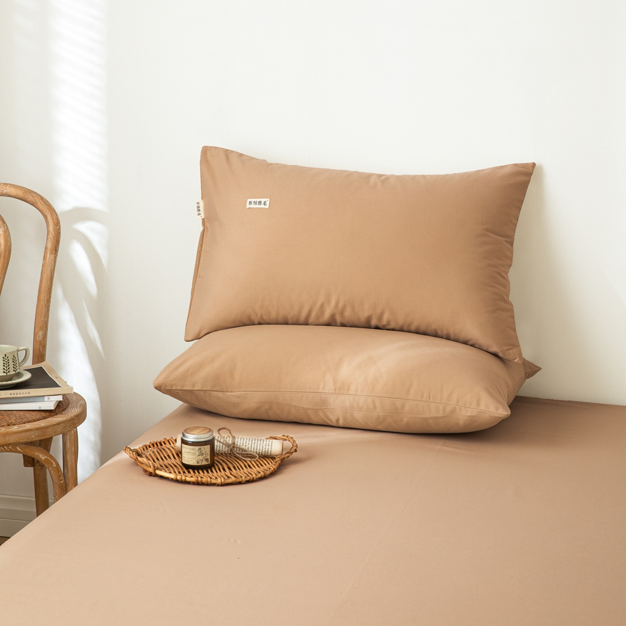 眠博士 2025新款全棉纯棉纯色磨毛枕套单品枕套单件单枕套 磨毛枕套-陶瓷卡其