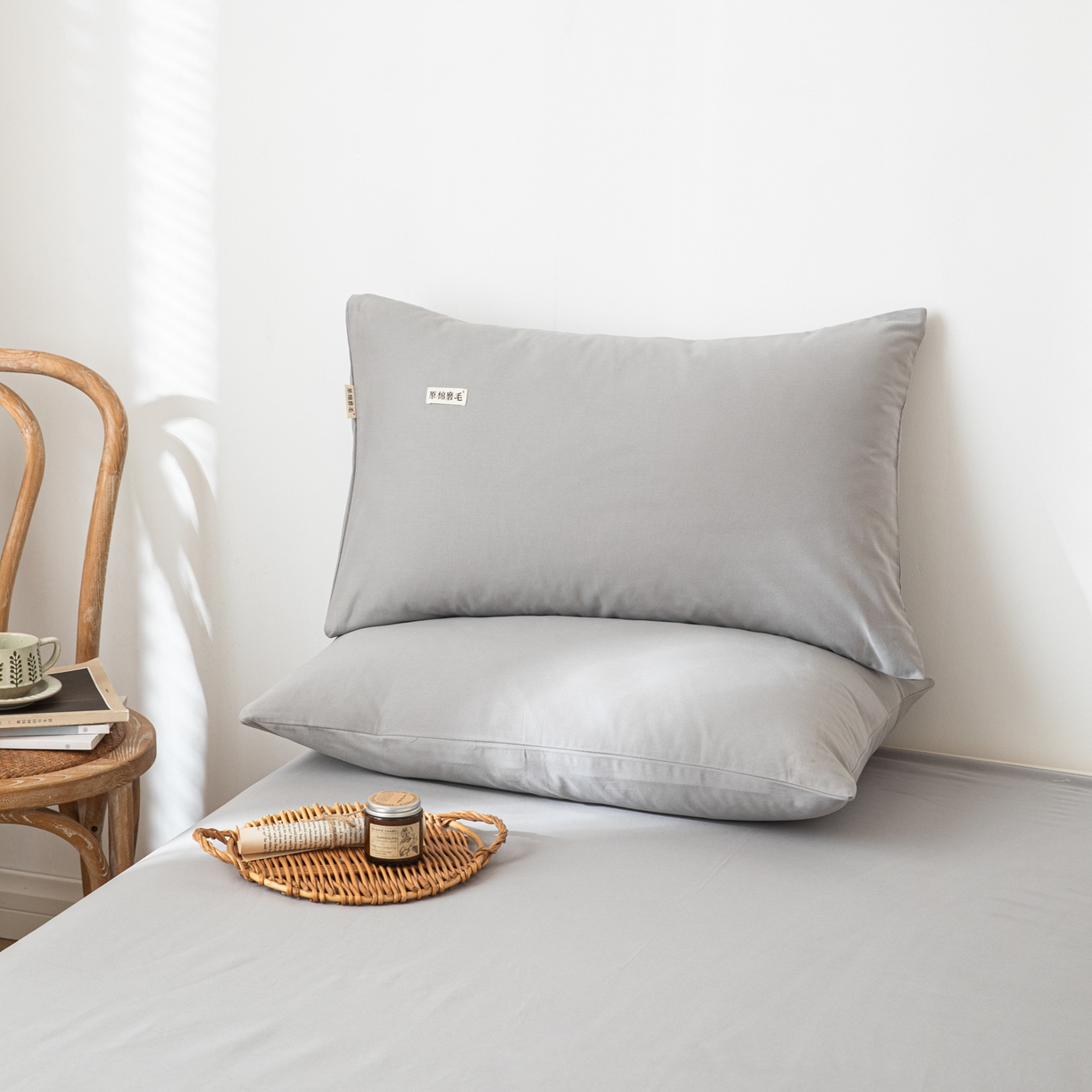 眠博士 2025新款全棉纯棉纯色磨毛枕套单品枕套单件单枕套 磨毛枕套-陶瓷浅灰