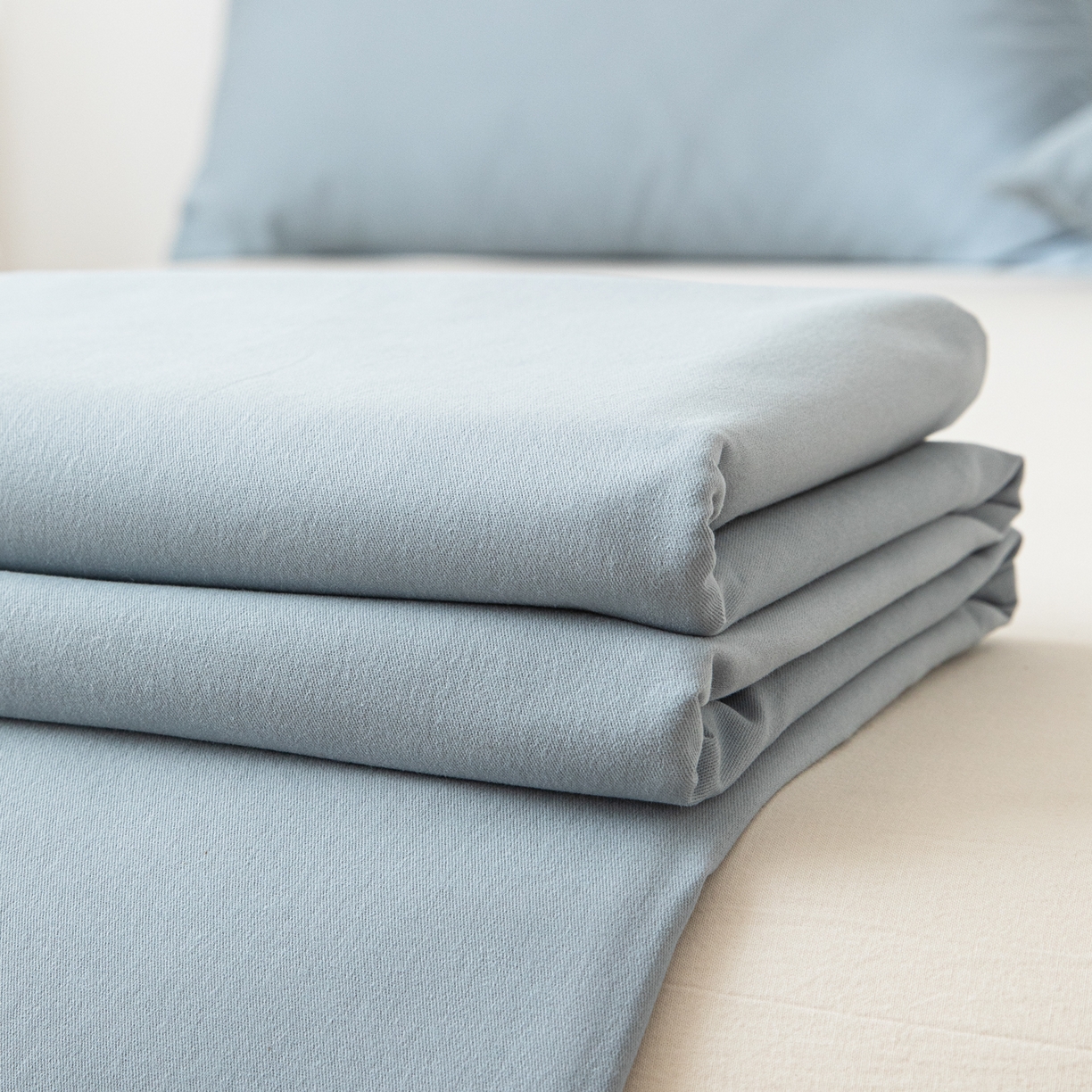 91家纺网 家纺一手货源 找家纺 眠博士 2025新款全棉纯棉纯色磨毛枕套单品枕套单件单枕套 磨毛枕套-陶瓷浅蓝