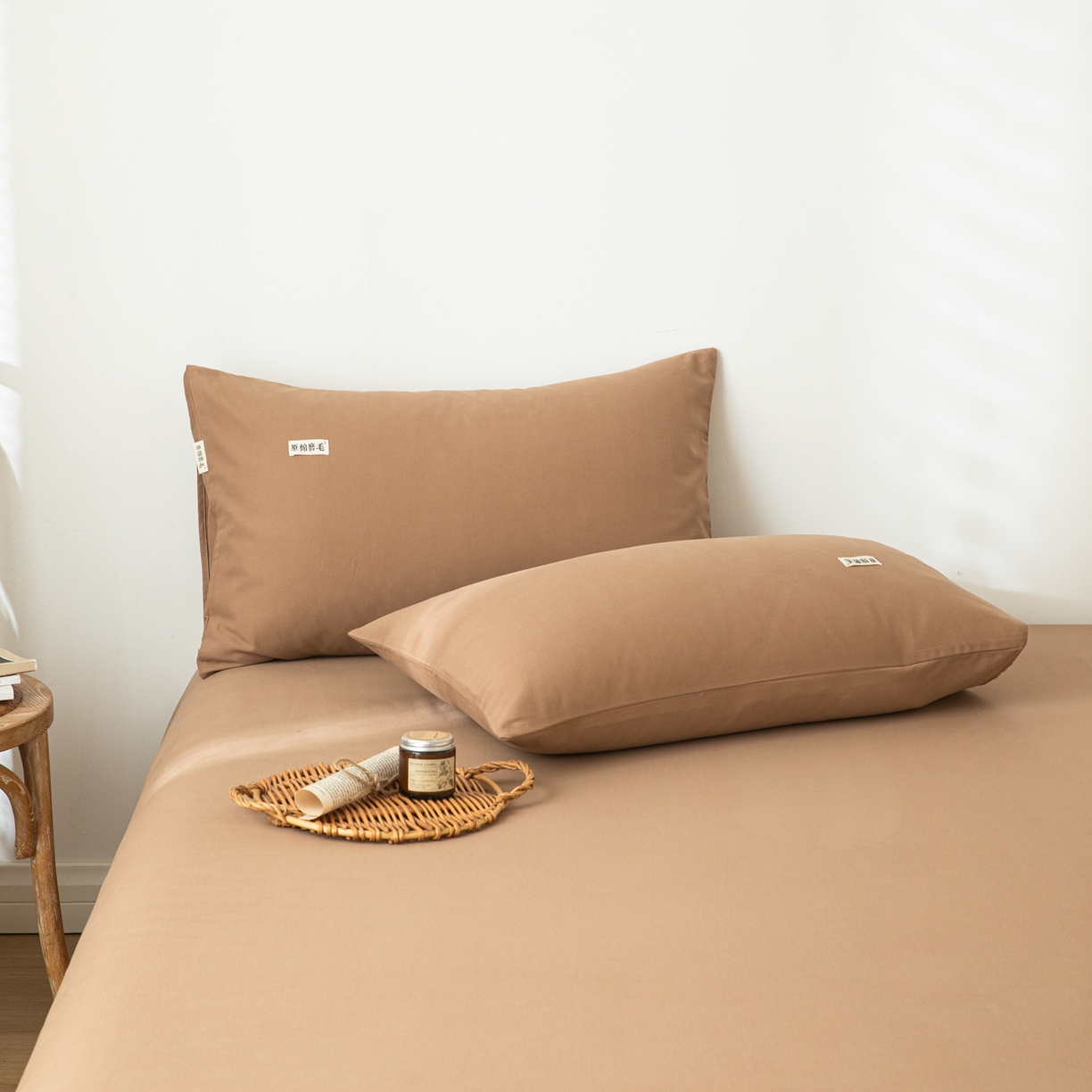 91家纺网 家纺一手货源 找家纺 眠博士 2025新款全棉纯棉纯色磨毛枕套单品枕套单件单枕套 磨毛枕套-陶瓷卡其