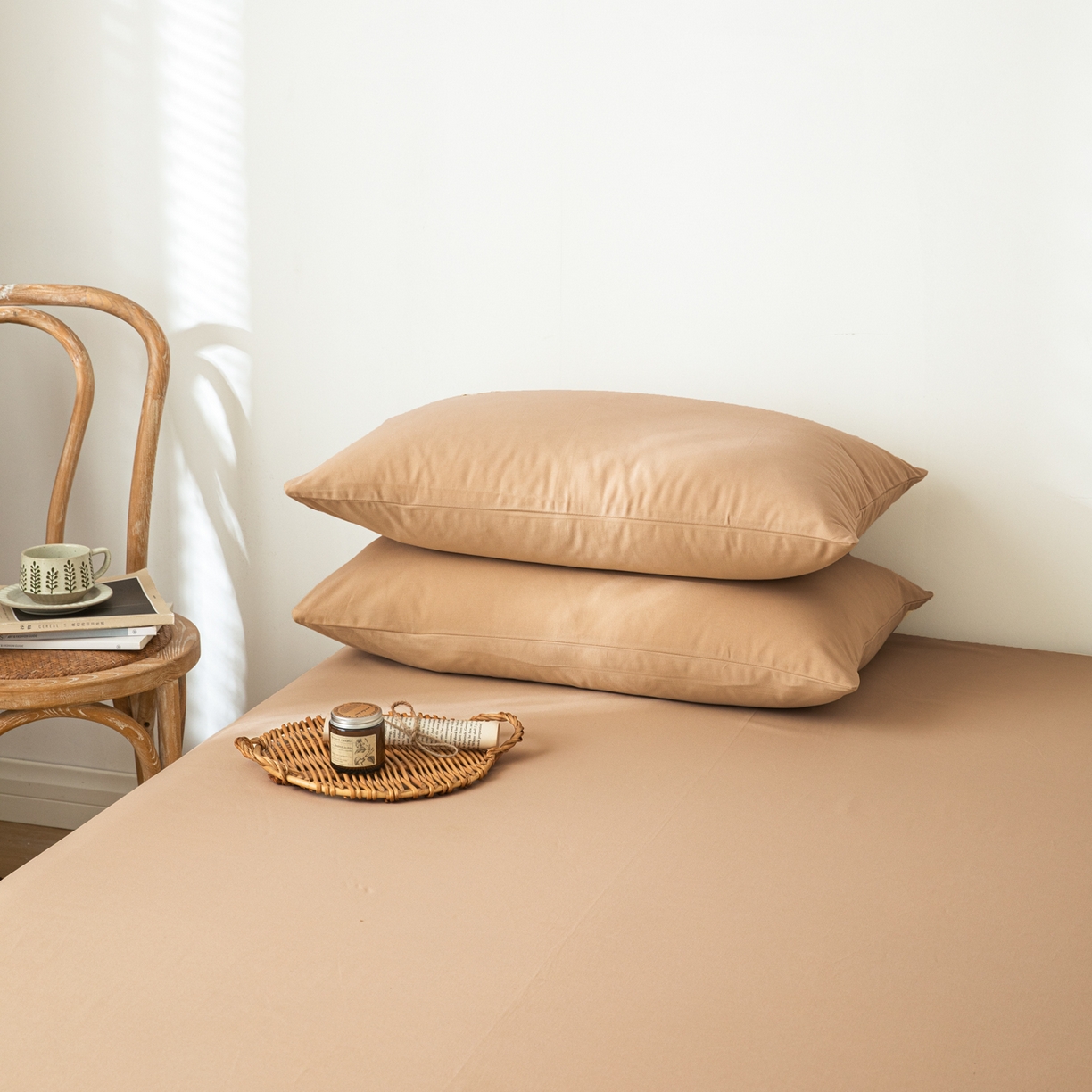 91家纺网 家纺一手货源 找家纺 眠博士 2025新款全棉纯棉纯色磨毛枕套单品枕套单件单枕套 磨毛枕套-陶瓷卡其