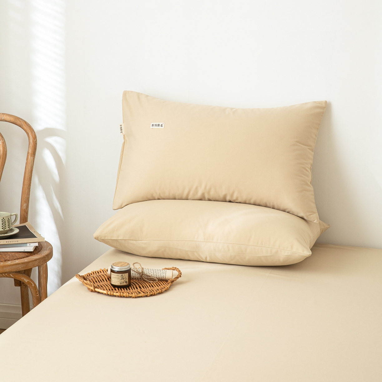 眠博士 2025新款全棉纯棉纯色磨毛枕套单品枕套单件单枕套 磨毛枕套-陶瓷杏