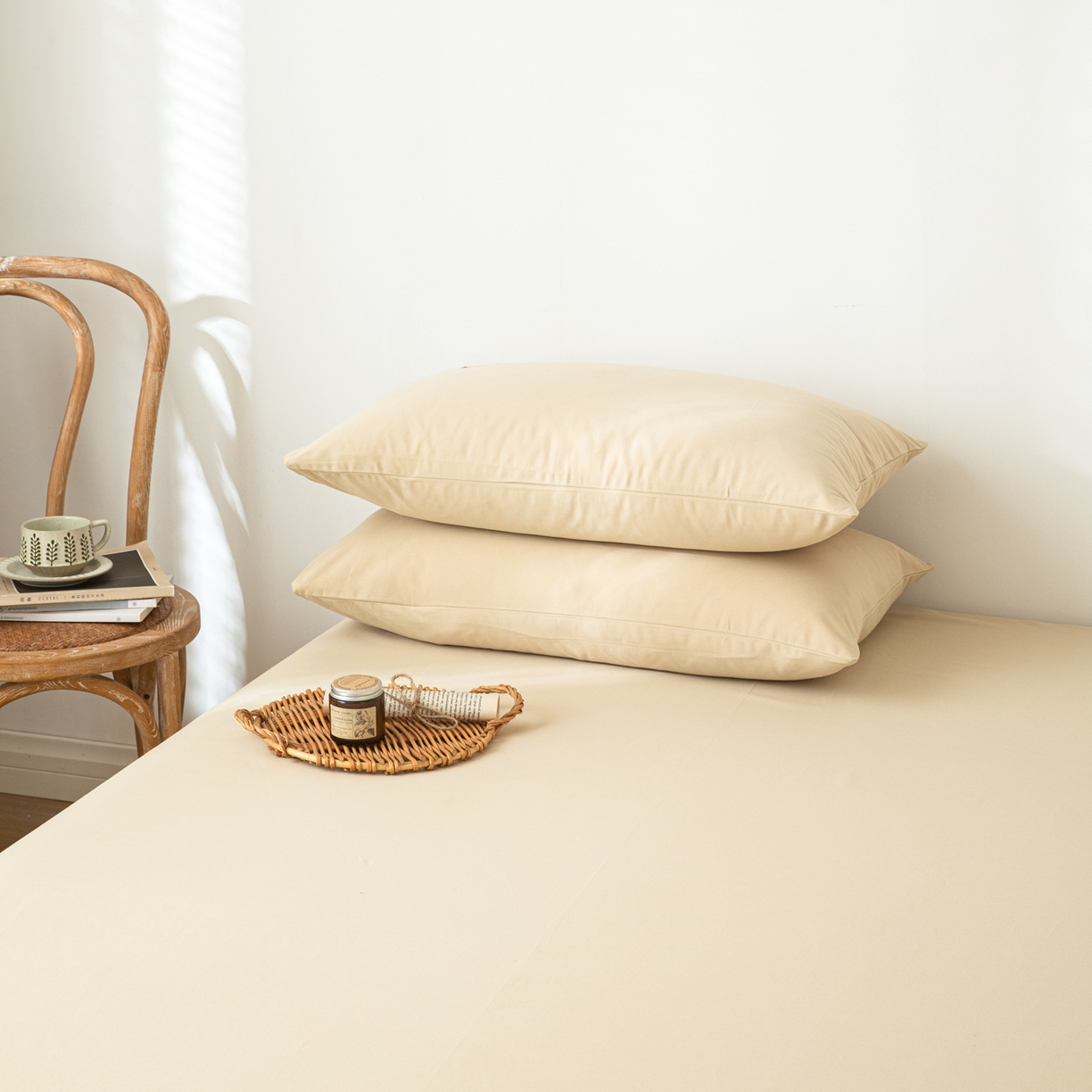 91家纺网 家纺一手货源 找家纺 眠博士 2025新款全棉纯棉纯色磨毛枕套单品枕套单件单枕套 磨毛枕套-陶瓷杏