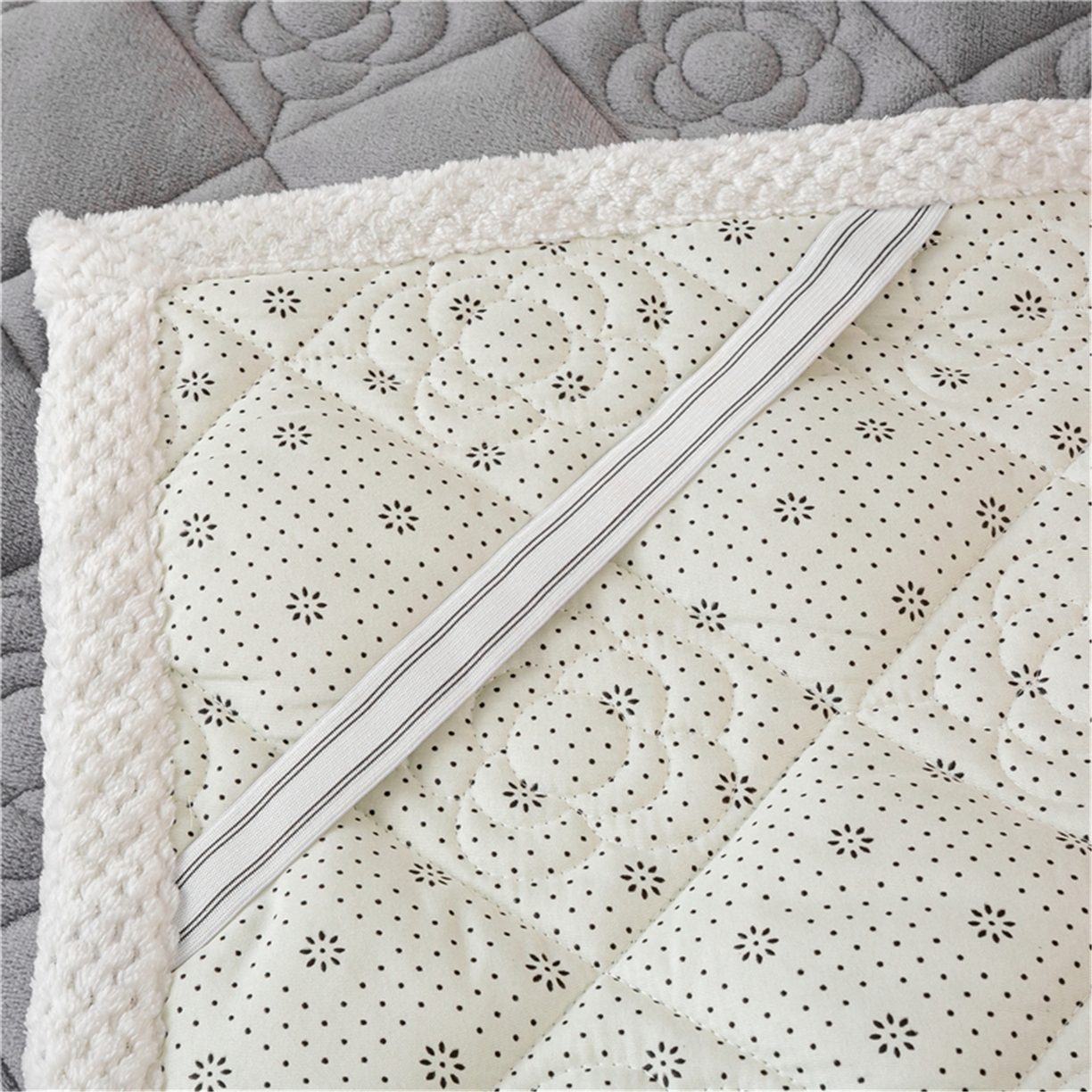 91家纺网 家纺一手货源 找家纺 正邦家纺 2025新款学生宿舍上下铺牛奶绒刺绣玫瑰花夹棉床垫床护垫床褥子 淡雅灰