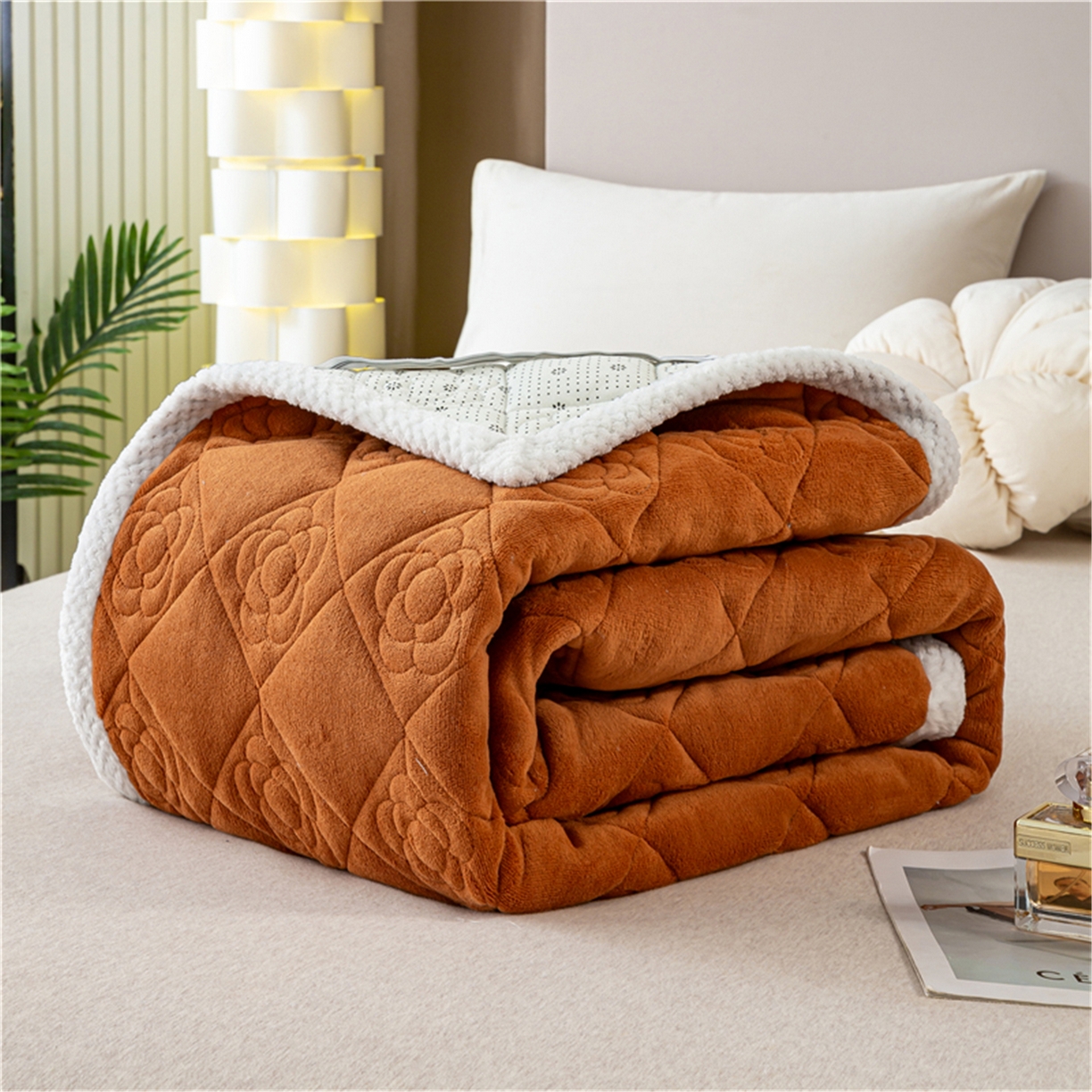 91家纺网 家纺一手货源 找家纺 正邦家纺 2025新款学生宿舍上下铺牛奶绒刺绣玫瑰花夹棉床垫床护垫床褥子 枫糖橘棕