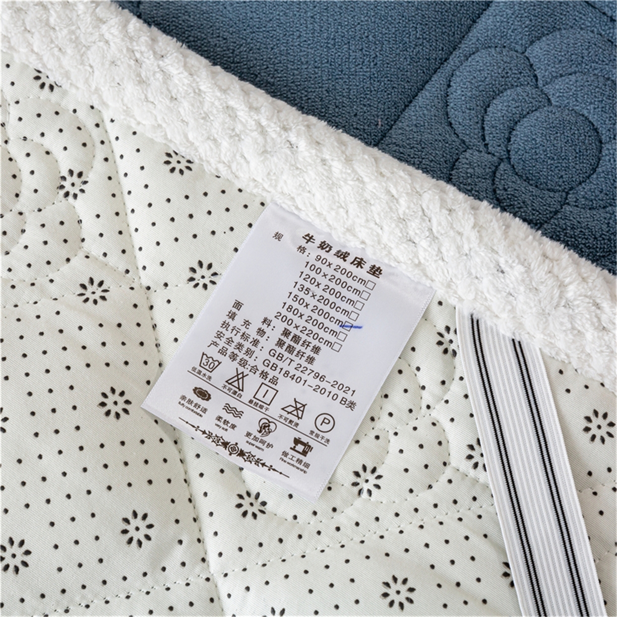91家纺网 家纺一手货源 找家纺 正邦家纺 2025新款学生宿舍上下铺牛奶绒刺绣玫瑰花夹棉床垫床护垫床褥子 卡布里蓝
