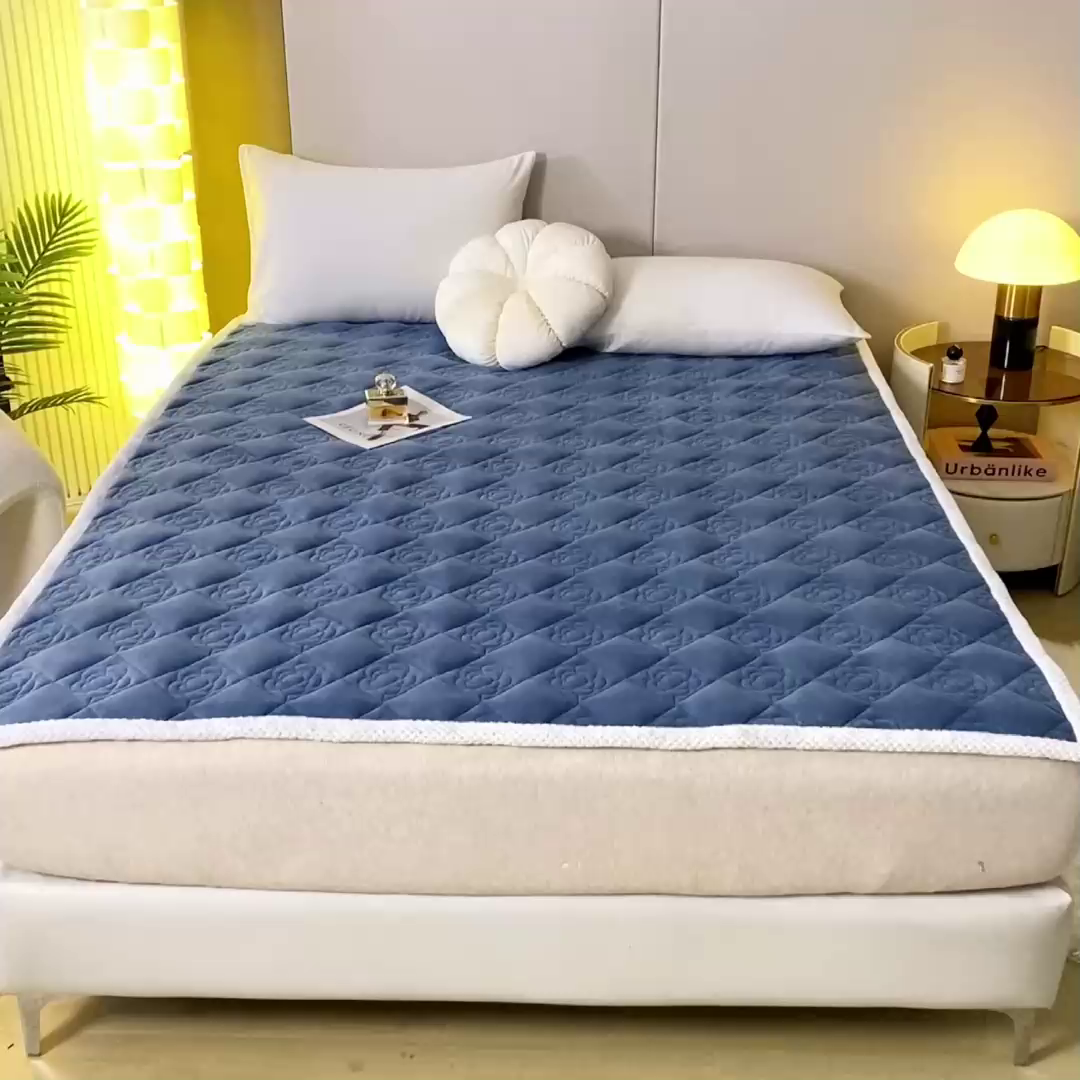 91家纺网 家纺一手货源 找家纺 正邦家纺 2025新款学生宿舍上下铺牛奶绒刺绣玫瑰花夹棉床垫床护垫床褥子 卡布里蓝