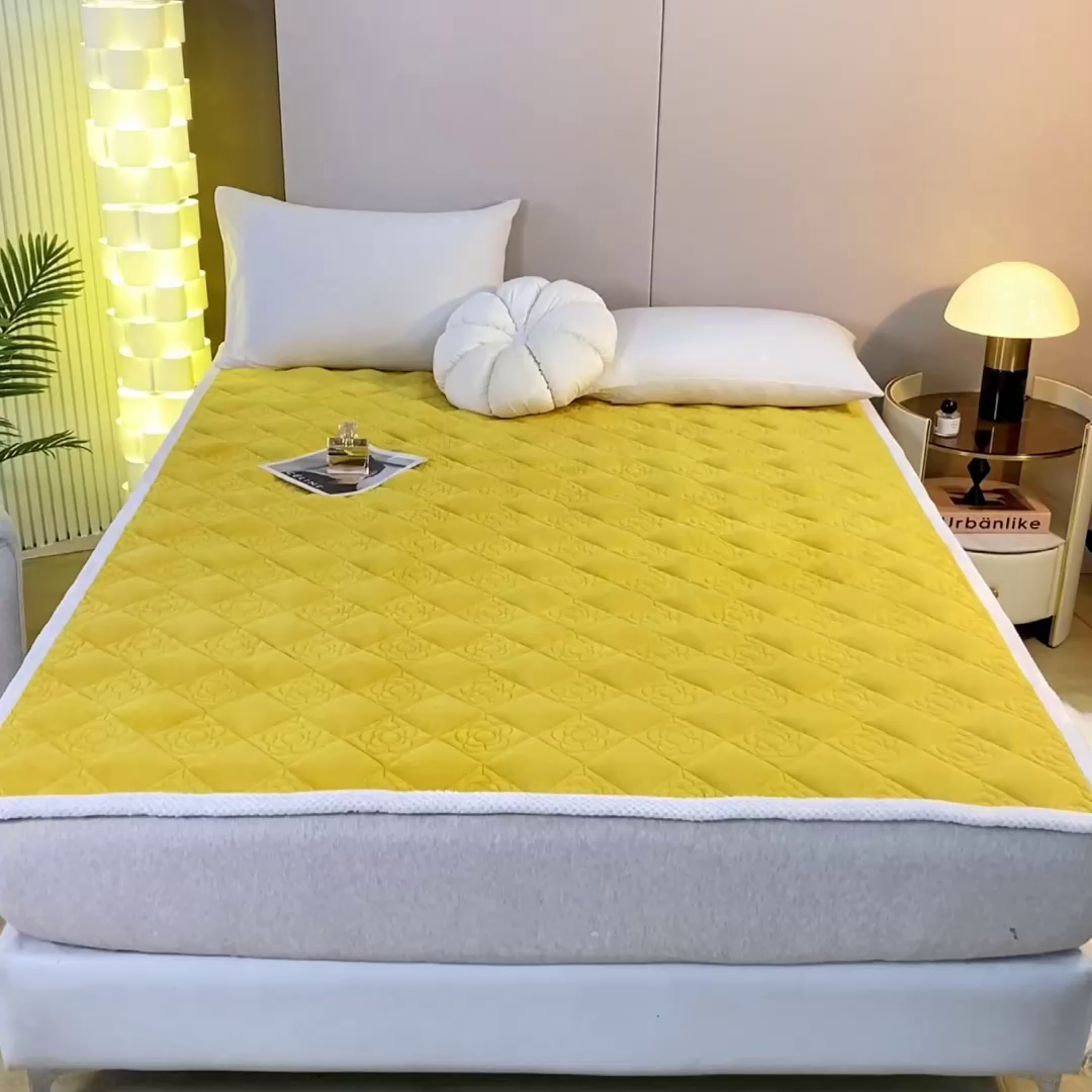 91家纺网 家纺一手货源 找家纺 正邦家纺 2025新款学生宿舍上下铺牛奶绒刺绣玫瑰花夹棉床垫床护垫床褥子 芒果黄