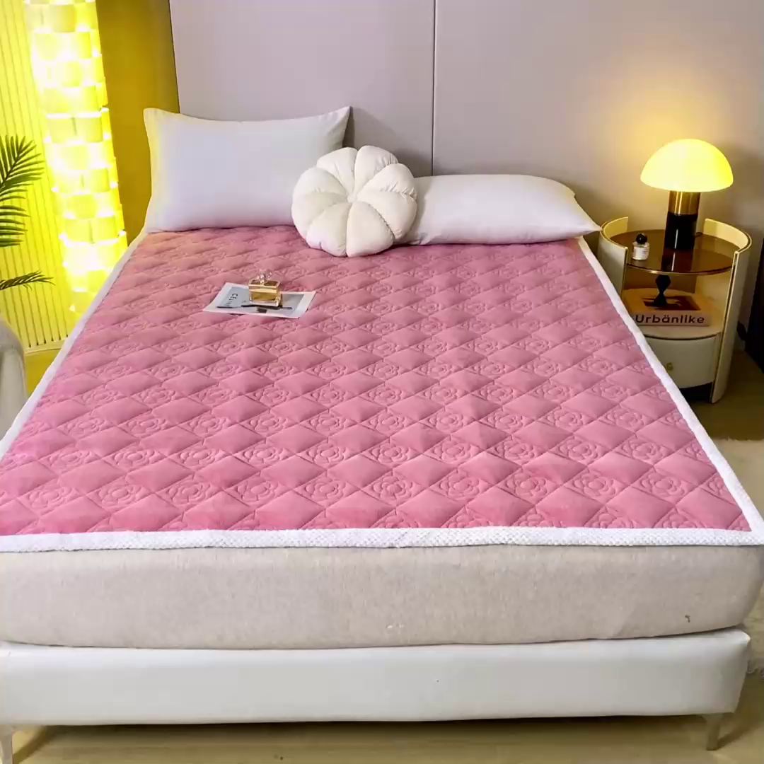 91家纺网 家纺一手货源 找家纺 正邦家纺 2025新款学生宿舍上下铺牛奶绒刺绣玫瑰花夹棉床垫床护垫床褥子 莲红