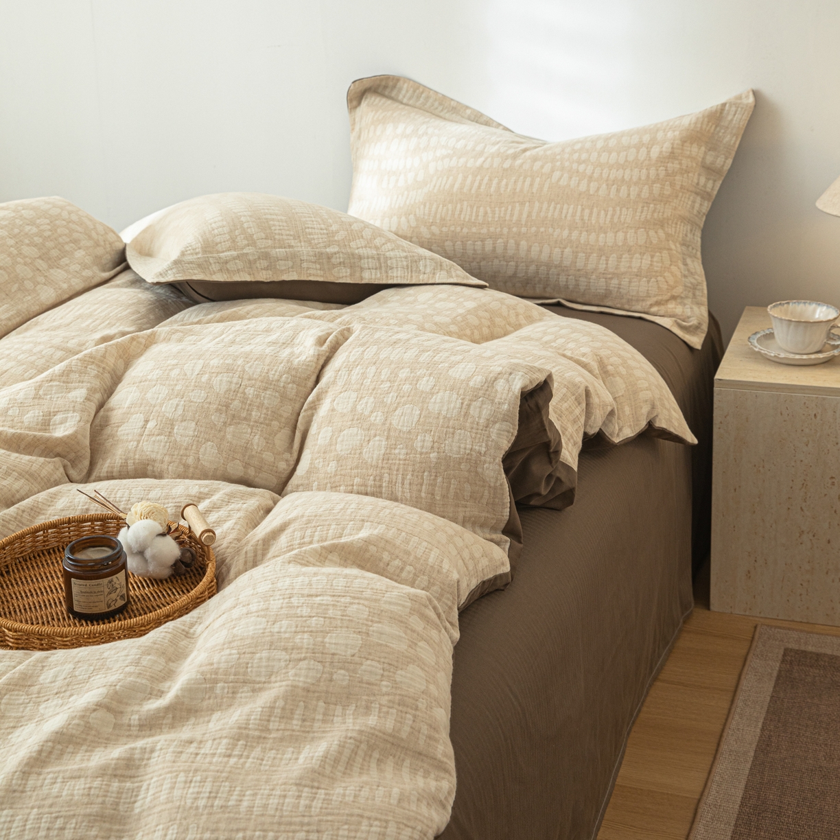 91家纺网 家纺一手货源 找家纺 （总）眠博士 2025新款AB面40支棉麻色织提花四件套