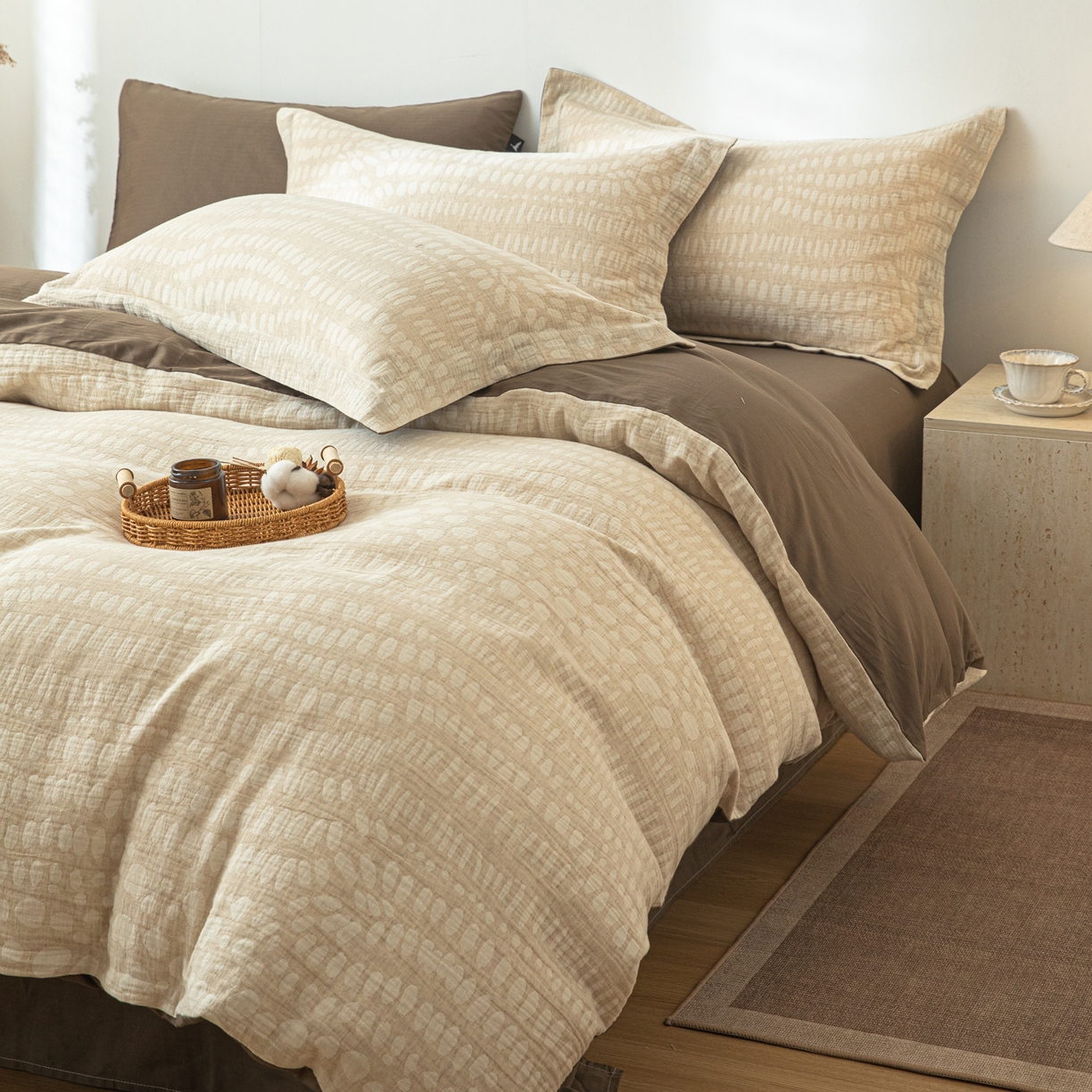 91家纺网 家纺一手货源 找家纺 （总）眠博士 2025新款AB面40支棉麻色织提花四件套