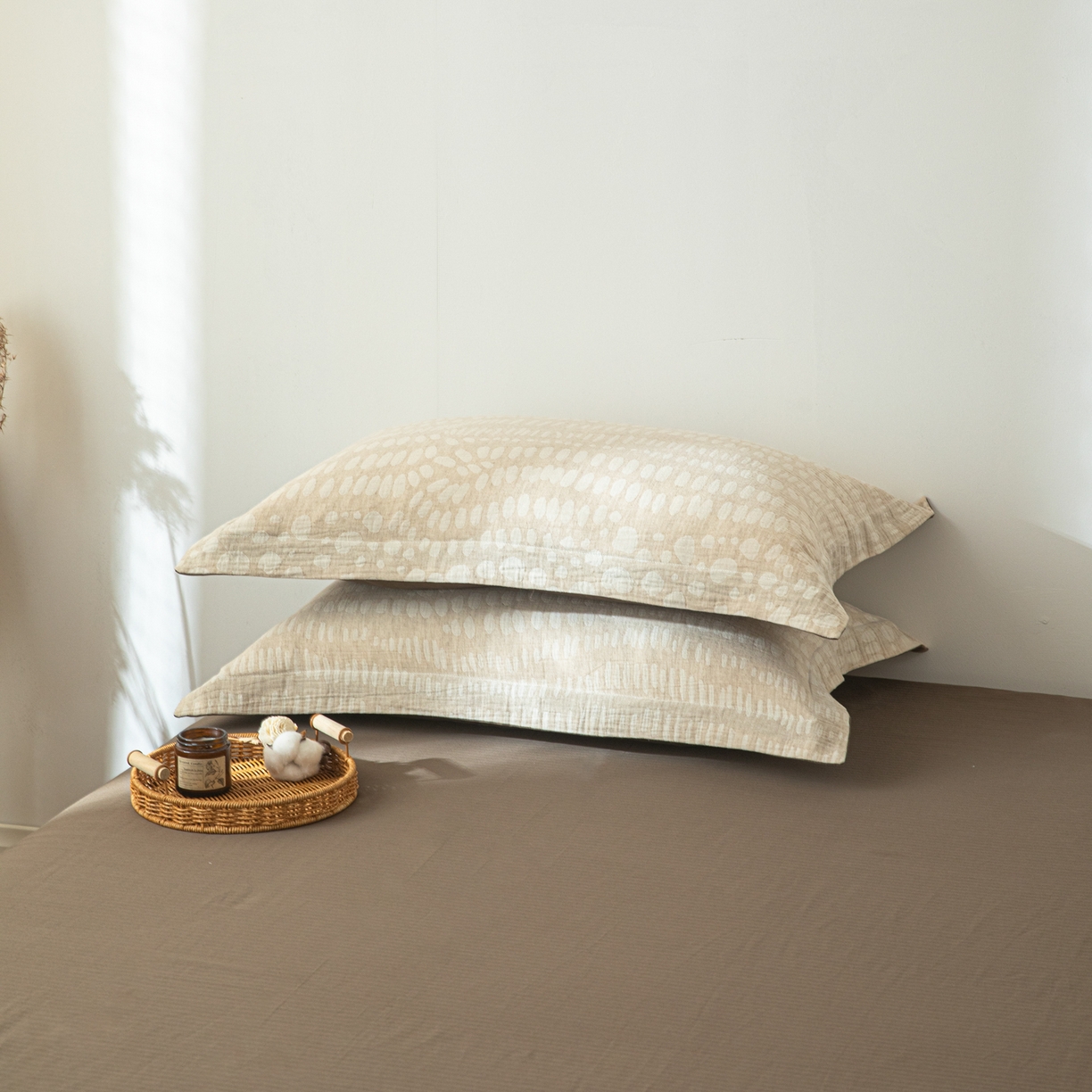 91家纺网 家纺一手货源 找家纺 眠博士 2025新款AB面40支棉麻色织提花四件套 棉麻套件-豹纹棕