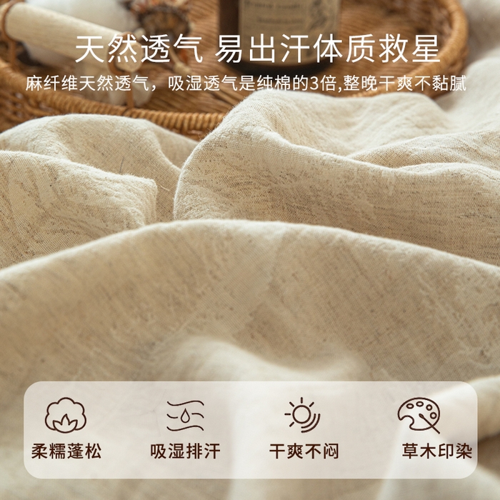 91家纺网 家纺一手货源 找家纺 眠博士 2025新款AB面40支棉麻色织提花四件套 棉麻套件-丛境花语