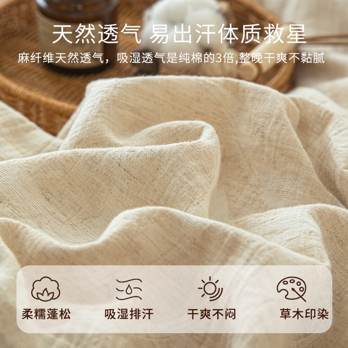 91家纺网 家纺一手货源 找家纺 眠博士 2025新款AB面40支棉麻色织提花四件套 棉麻套件-灵韵