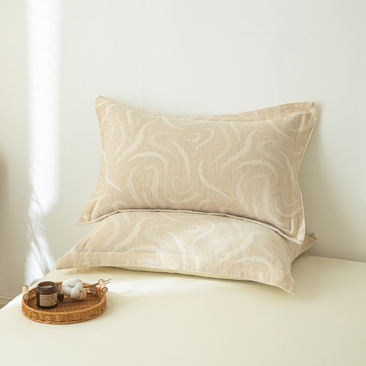 91家纺网 家纺一手货源 找家纺 眠博士 2025新款AB面40支棉麻色织提花四件套 棉麻套件-灵韵