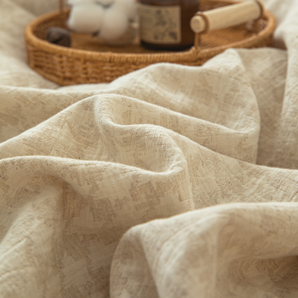 91家纺网 家纺一手货源 找家纺 眠博士 2025新款AB面40支棉麻色织提花四件套 棉麻套件-千鸟格