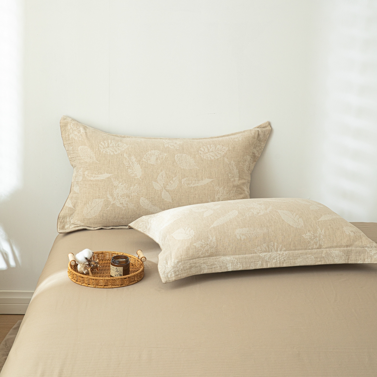 91家纺网 家纺一手货源 找家纺 眠博士 2025新款AB面40支棉麻色织提花四件套 棉麻套件-丛境花语