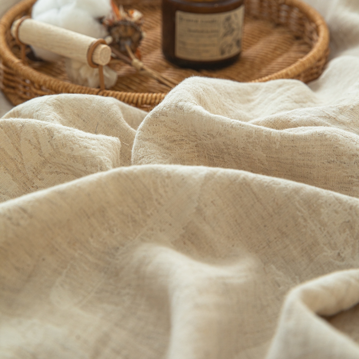 91家纺网 家纺一手货源 找家纺 眠博士 2025新款AB面40支棉麻色织提花四件套 棉麻套件-丛境花语