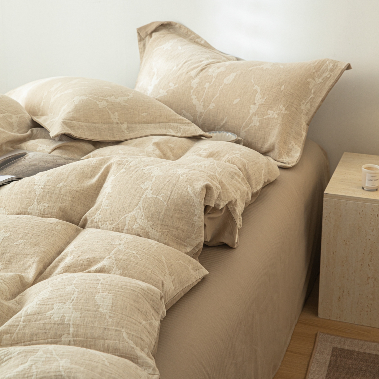 91家纺网 家纺一手货源 找家纺 眠博士 2025新款AB面40支棉麻色织提花四件套 棉麻套件-摇影