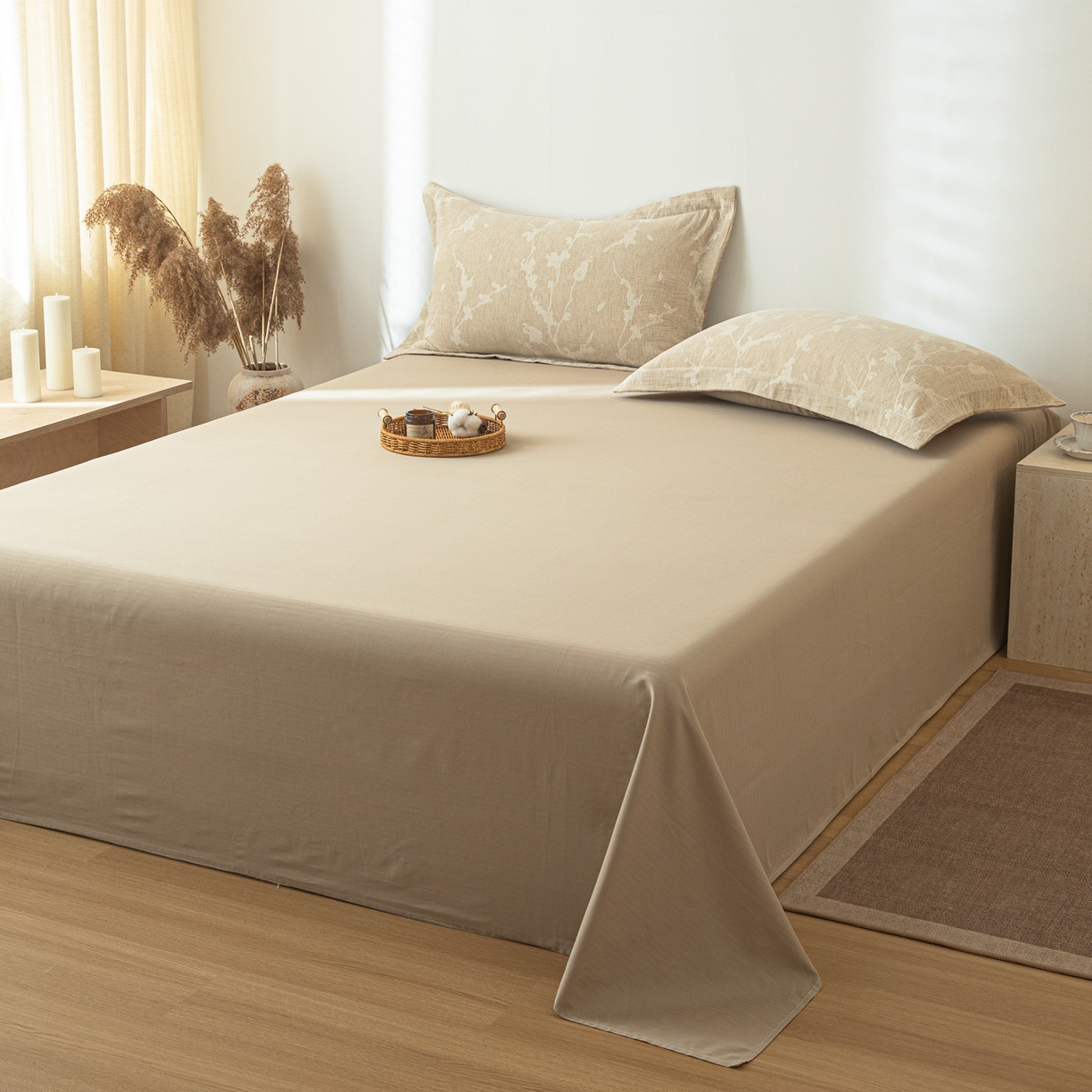 91家纺网 家纺一手货源 找家纺 眠博士 2025新款AB面40支棉麻色织提花四件套 棉麻套件-摇影