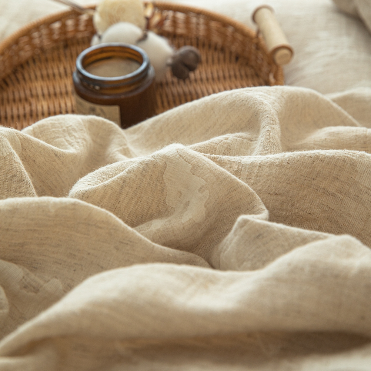 91家纺网 家纺一手货源 找家纺 眠博士 2025新款AB面40支棉麻色织提花四件套 棉麻套件-摇影