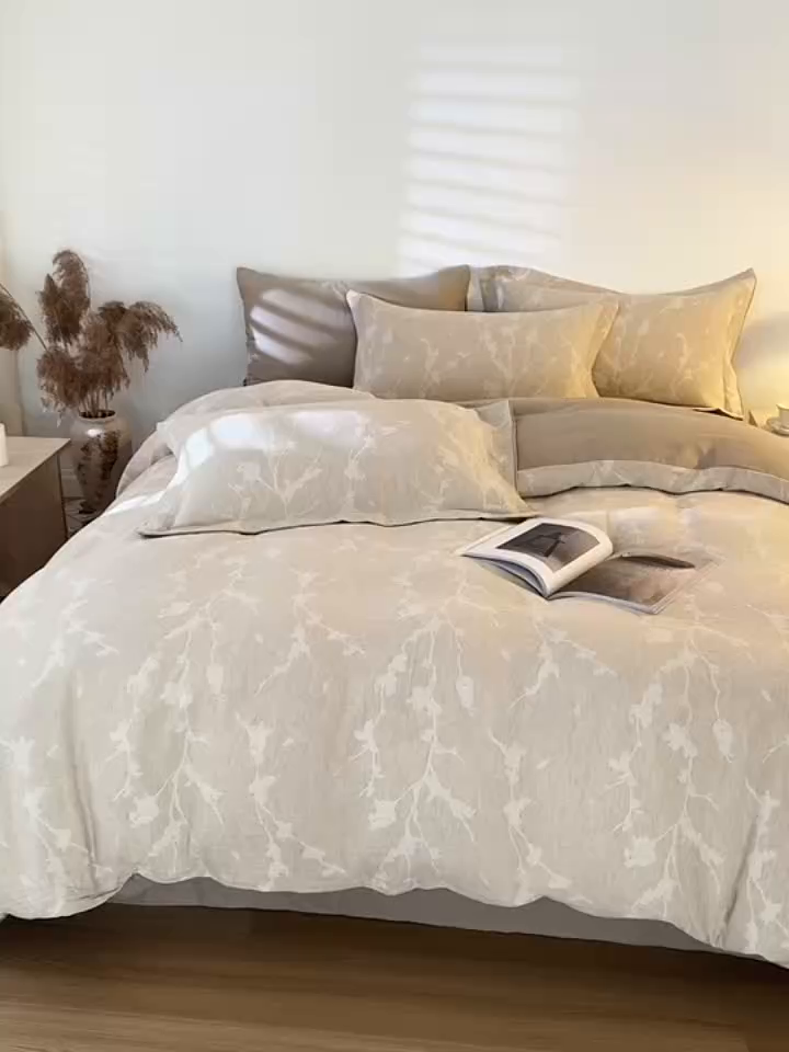 91家纺网 家纺一手货源 找家纺 眠博士 2025新款AB面40支棉麻色织提花四件套 棉麻套件-摇影