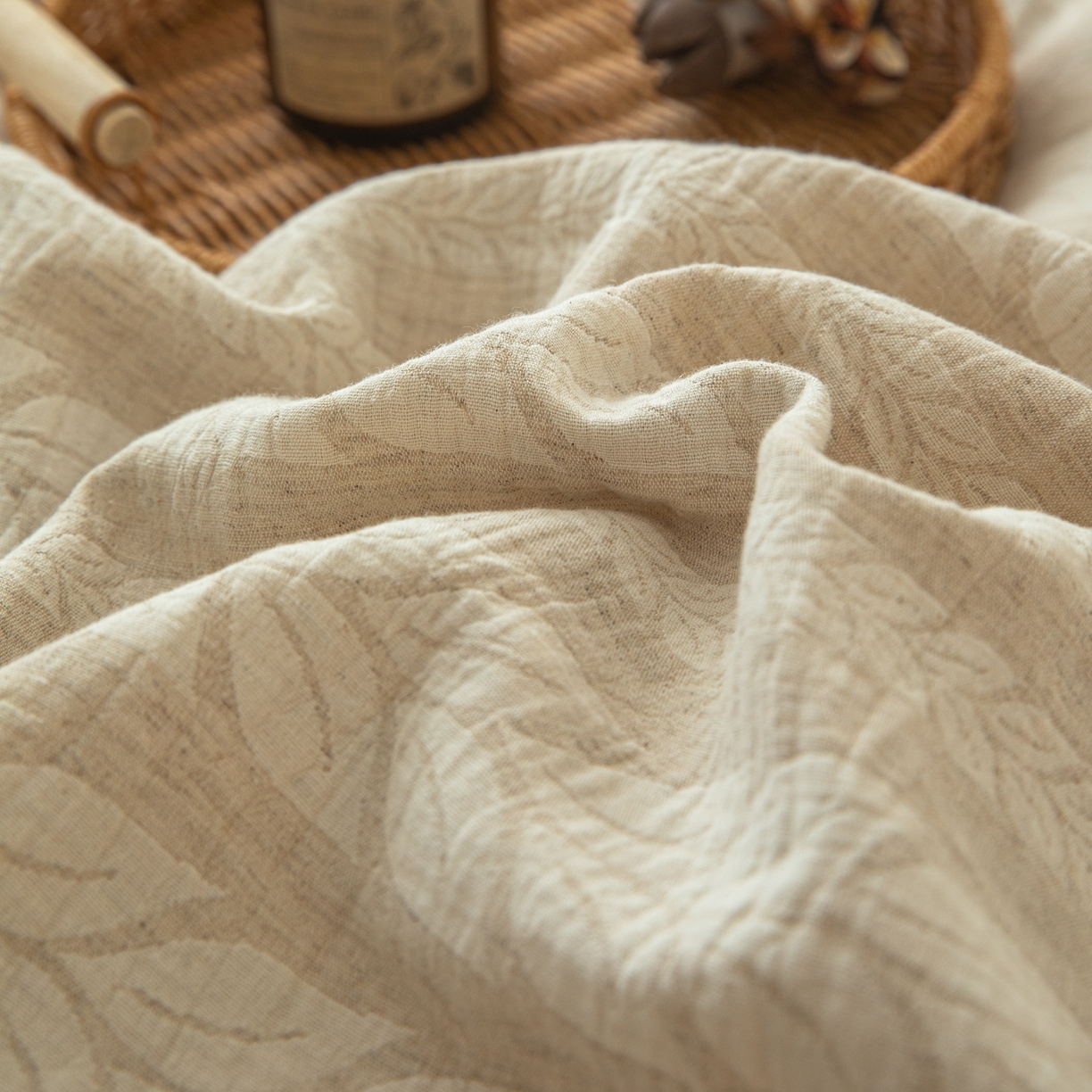 91家纺网 家纺一手货源 找家纺 眠博士 2025新款AB面40支棉麻色织提花四件套 棉麻套件-大麦棕