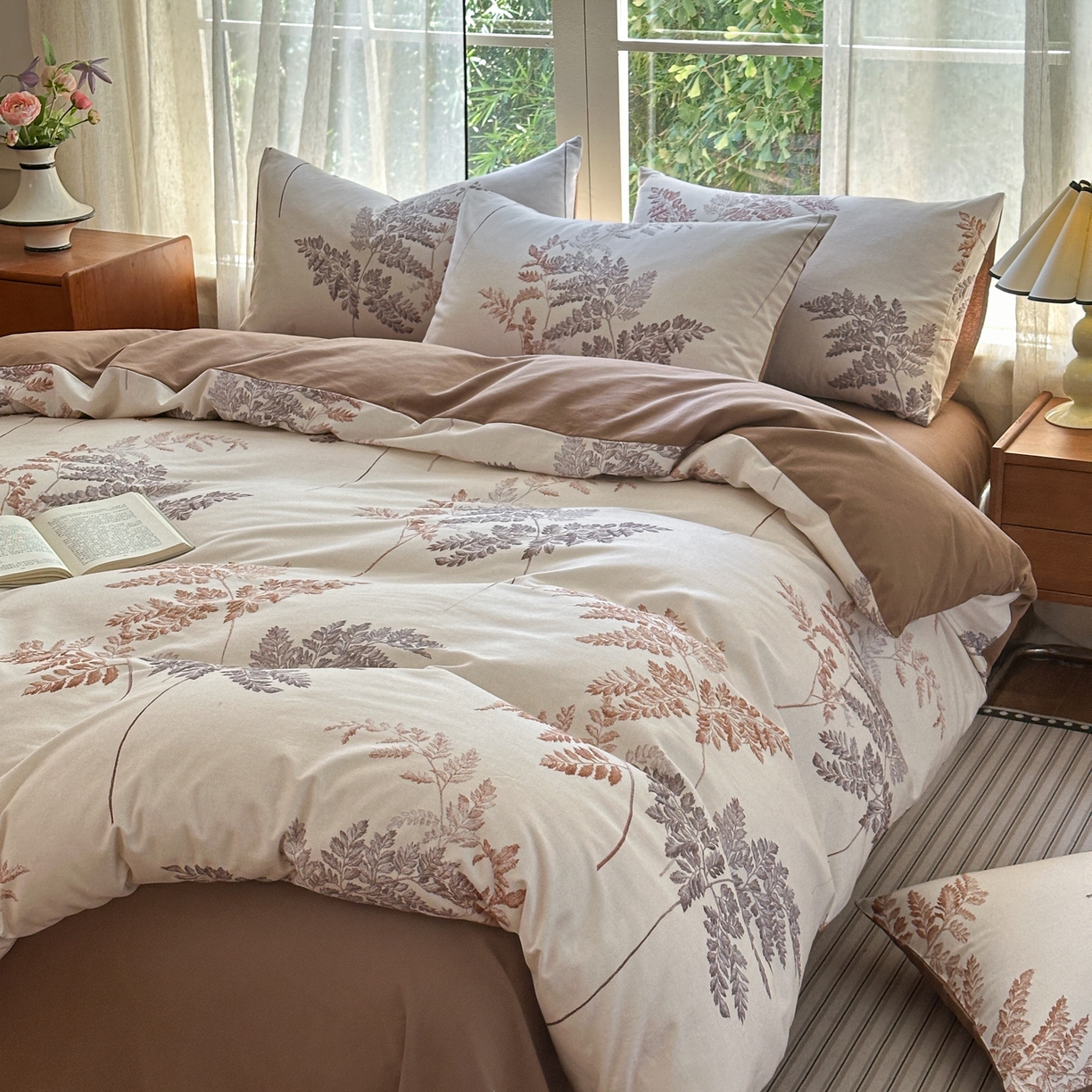 91家纺网 家纺一手货源 找家纺 优彩 2025新款数码印花全棉纯棉磨毛四件套 草木绮梦